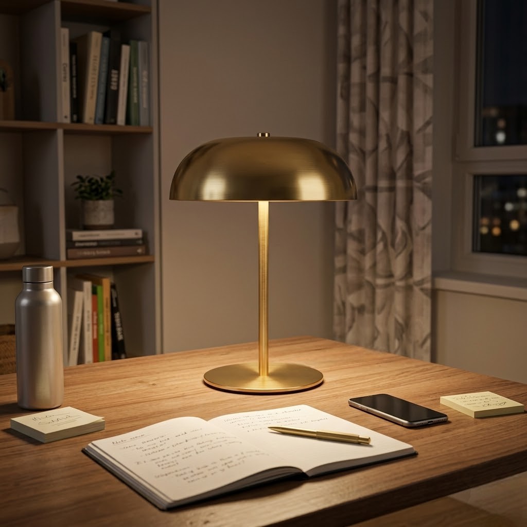 Lampe de bureau dorée rechargeable