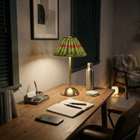 Lampe de bureau verte rotin