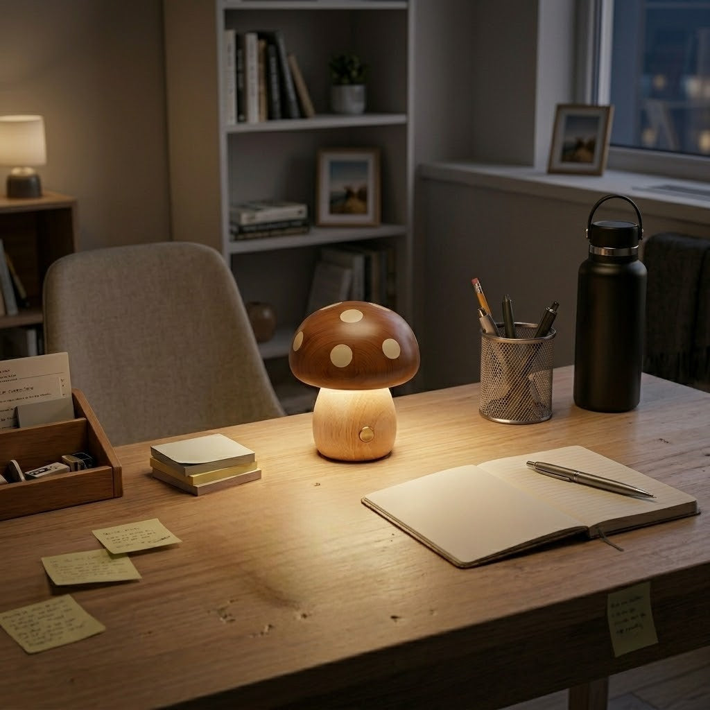 Lampe de bureau bois champignon