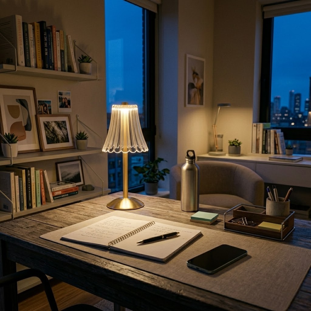 Lampe de bureau dorée papillon