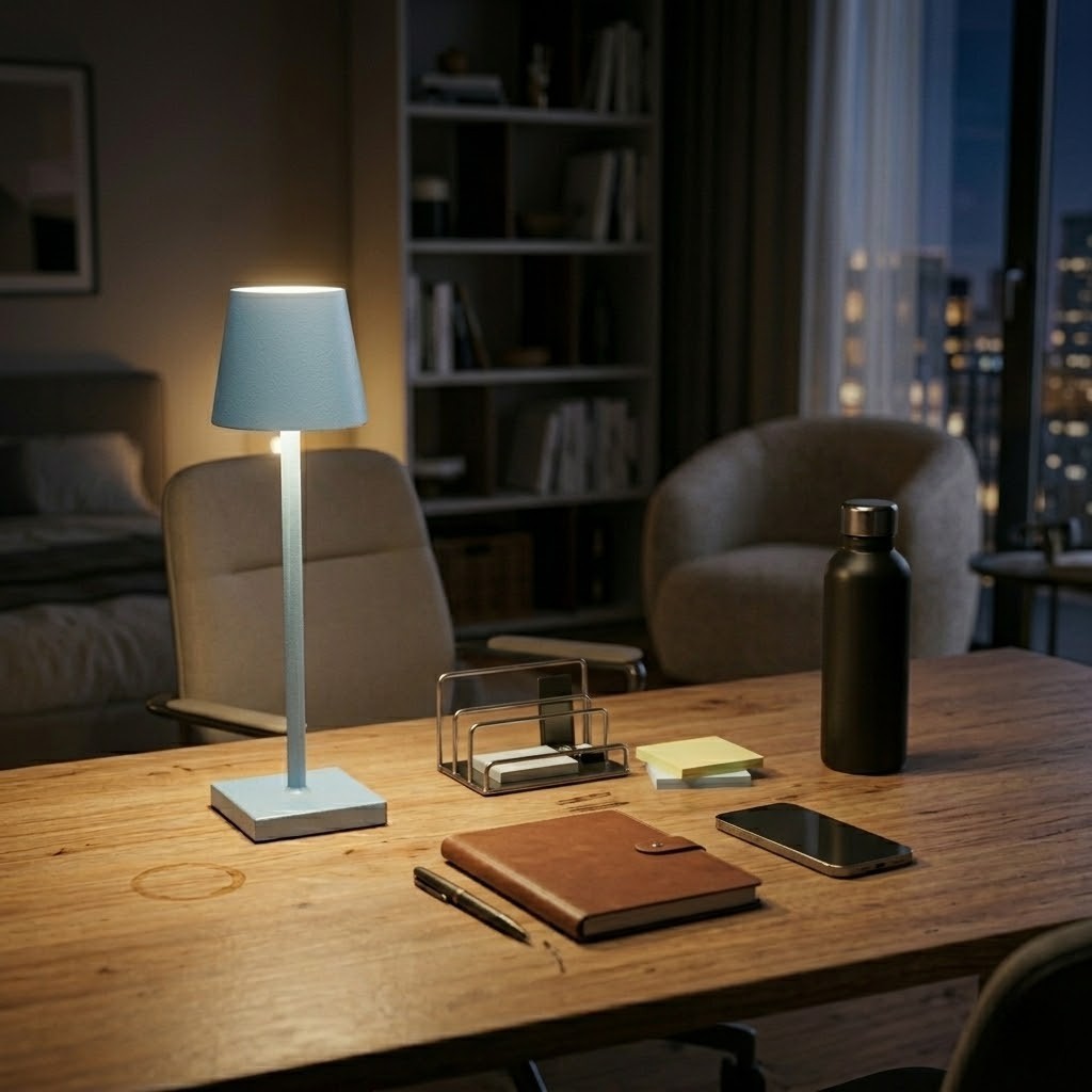 Lampe de bureau bleue aluminium