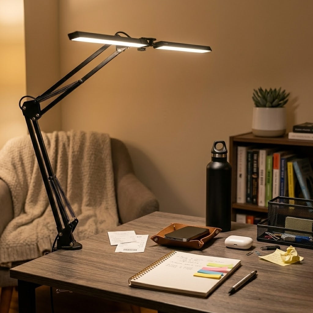 Lampe de bureau articulée double tête